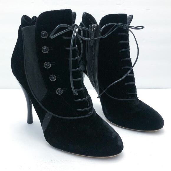 Tabitha Simmons Black Velvet Lace Up Booties - Picture 1 of 8